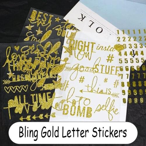 Bling Bling Gold Letter Stickers Film Resin Craft Abstract Blossom Embellishments for Resin Craft Make You Own Coaster Supplies