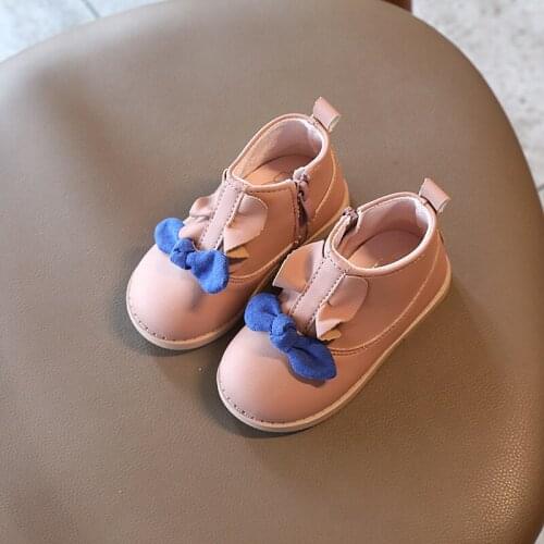 Cute ruffled girls ankle boots 2021 baby toddler shoes girls bow children girls autumn and winter shoes size 21-30