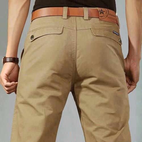 Khaki Pants Mens Work Clothes Straight Tube Loose Business Casual Pants Mens Autumn Winter Thick Or Summer Thin Cotton Trouser