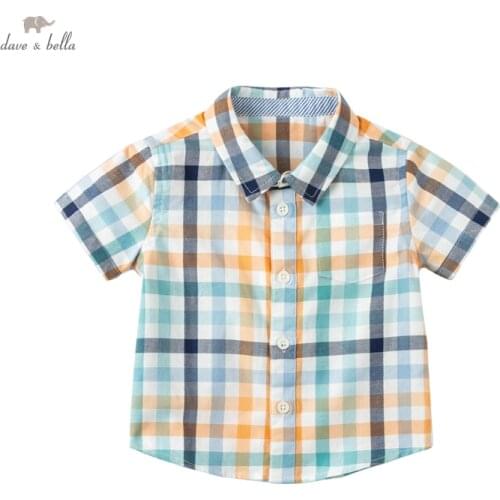 DBA16223 dave bella summer fashion baby boys plaid print pockets shirts infant toddler tops children high quality clothes