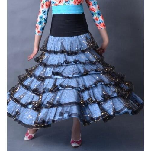 Exotic dance, ballroom dance, modern dance, waist wrinkle, six layer sequins, apron, modern practice skirt, S12096