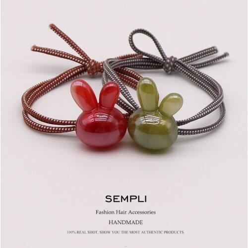 Sempli 5 Colors Elastic Candy Bunny Rabbit Gold Powder For Women Hair Band Kid Children Rubber Band High Elasticity Accessories