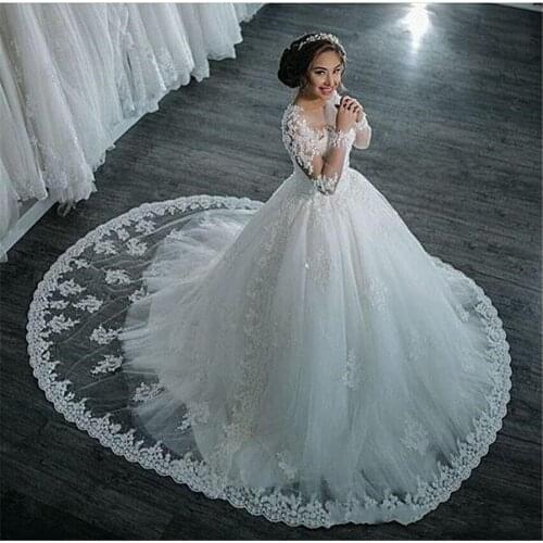 Elegant luxury elegant super Long Sleeves wedding cheap dress Custom Made Bridal Bride Gown Dresses