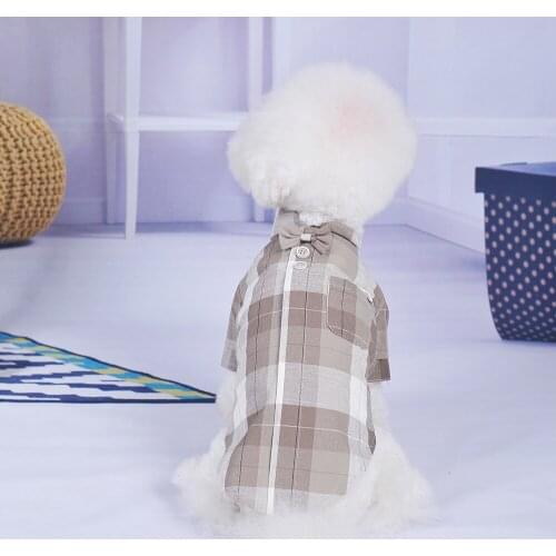 Dog Shirts Clothes Spring Summer Cotton Plaid Bow Tie New Pet Dogs Cat Clothing For Small Dogs Chihuahua Gentleman Dog Costumes