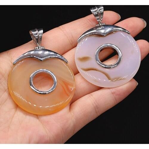 Fine Natural Stone Agates Pendants Flat Round Big Hole Crystal Charms for Making Women Necklace Jewelry DIY