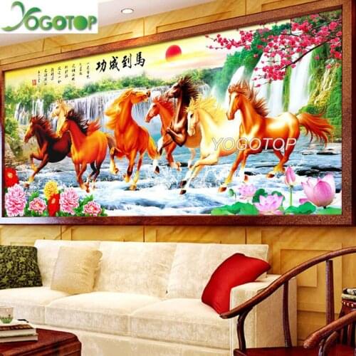 Large eight horse Animal diy diamond painting puzzle rhinestone 5D Full mosaic diamant embroidery Home decor sun rising YY3368