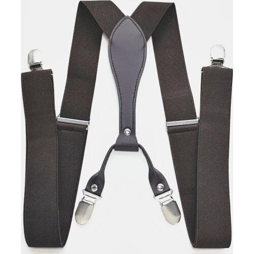 Adult Leather Suspenders 3.5 cm Width 4 Clips-on Men and Women Braces Elastic Adjustable
