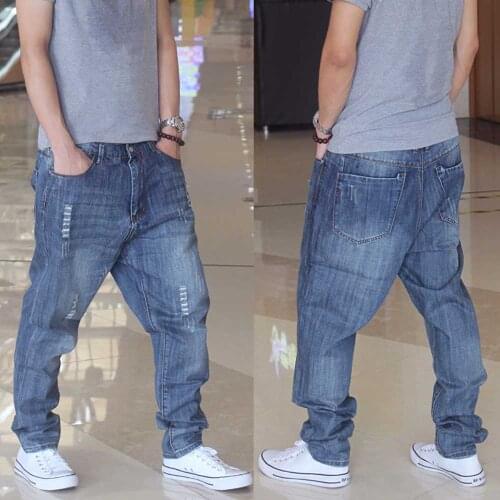 Trendy Harem Jeans Men Casual Denim Pants Loose Baggy Ripped Jeans Trousers Streetwear Hiphop Jeans Men Clothing