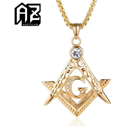 AZ High Quality Gold Color Religious Masonic AG Pendants Stainless Steel Necklace For Men Jewelry Christmas Gifts