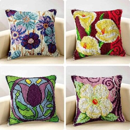 Flowers Latch Hook Rug Kit 3D Segment Embroidery Pillow Wool Cross Stitch Embroidered Pillow LatchHook Kit Beginner DIY G