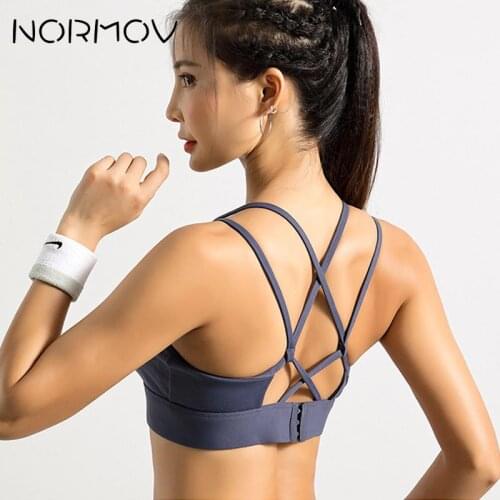 NORMOV Yoga Bra Women Sport Bra Stripe Splice Top Padded Yoga Brassiere Fitness Sports Tank Top Running Fitness Yoga Bra