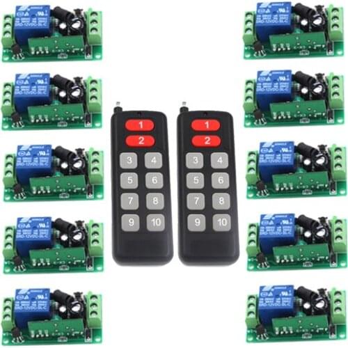 New 2Transmitters & 10 Receivers 1 Channel Wireless Relay Remote Control Switch RF 315/433MHZ Free Shipping