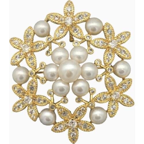 NEW Lovely Austria Zircon Inlay AAAA 4-6MM FW white Pearl Brooch Scarf Clips 03