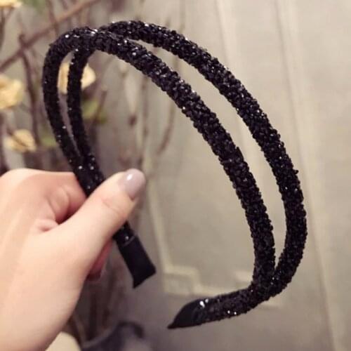 Fashion Korea Crystal Soft Headband for Women Rhinestone Hairband Beads Bezel Girls Hair Accessories Simple Headwear