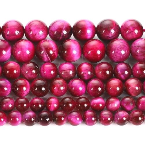 Fuchsia Red Tiger Eye Bead Natural Stone Charm Round Loose Beads For Jewelry Making DIY Necklace Bracelets Strand 4/6/8/10/12 MM