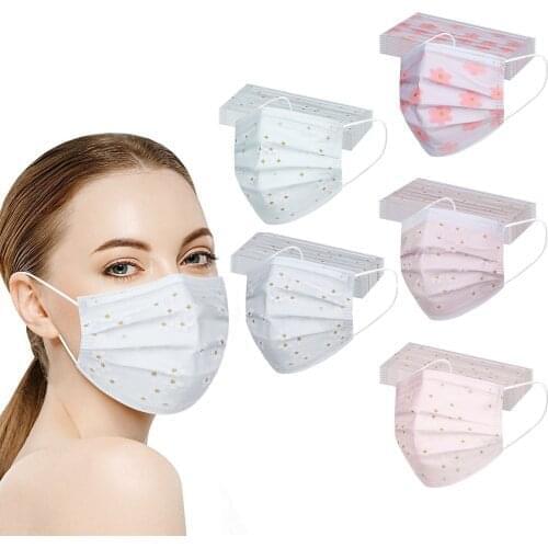 50pcs Adult Sequins Disposable Masks Net Yarn Flowers Mascararillas 4Layer Disposable Protective Mask Halloween Cosplay Masque