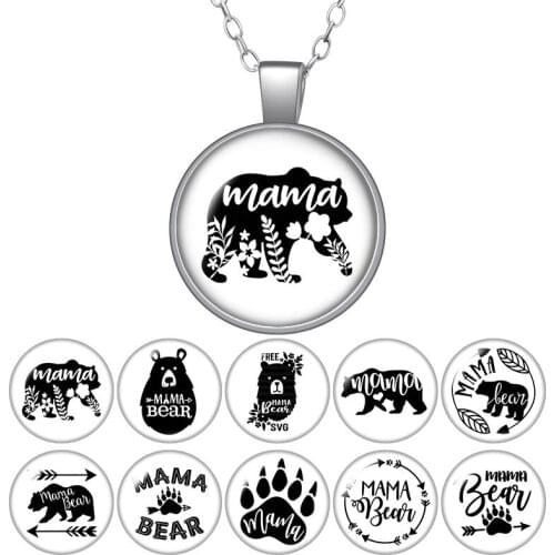 Love Mama Bear Photo Silver color/Bronze Pendant Necklace 25mm Glass Cabochon Woman Girls Jewelry Birthday Gift 50cm