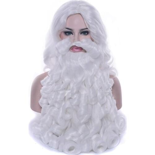 Santa Claus Beard Wig Long Wavy Hairpiece White Set Fancy Facial Hair Christmas Gifts Festive Costume Cosplay Wig Pelucas