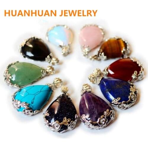 Wholesale Natural Stone Pendants New Hot Sale Fashion Mix Color Water-Drop Angels tears Charms Necklaces For Jewelry Making