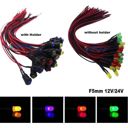 50PCS/LOT DC12V/24V 5mm Pre-wired Diffused LED Light Emitting Diodes Red Green Blue white warm white 20cm Cable Pre-Wired