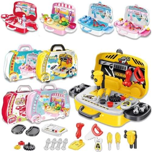 Pretend Play Toys DIY Screw Group Tool Kit Box Simulation Kitchen Cooking Doctor Educational Boys Building Toy Children Girls