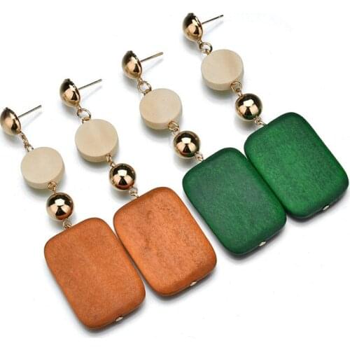 Earings Fashion Jewelry Green Wooden Earrings Geometric Statement Earrings 2017 Women Jewelry Fashion Accessories