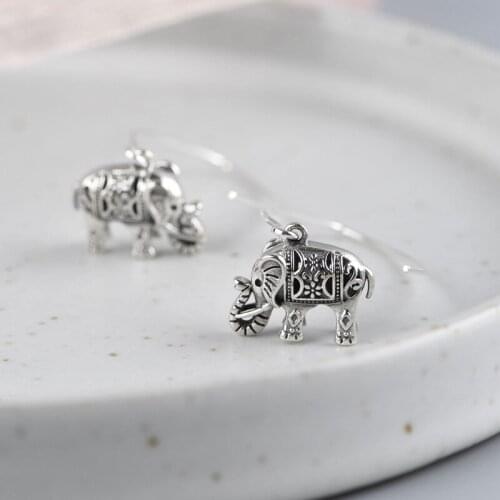 FNJ Animal Elephant Earrings 925 Silver Original Pure S925 Sterling Silver Drop Earring for Women Jewelry