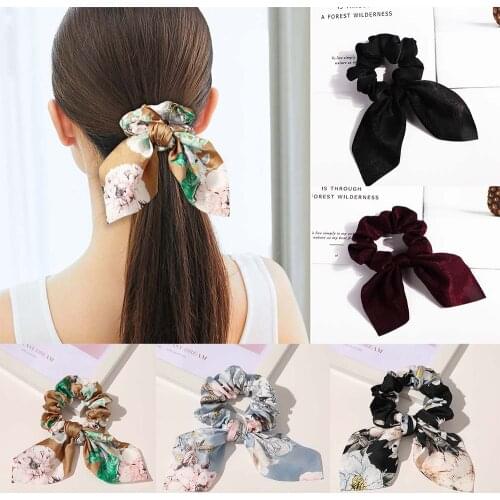 New Chiffon Bowknot Elastic Hair Bands For Women Girls Solid Color Scrunchies Headband Hair Ties Ponytail Holder Hair Accessorie