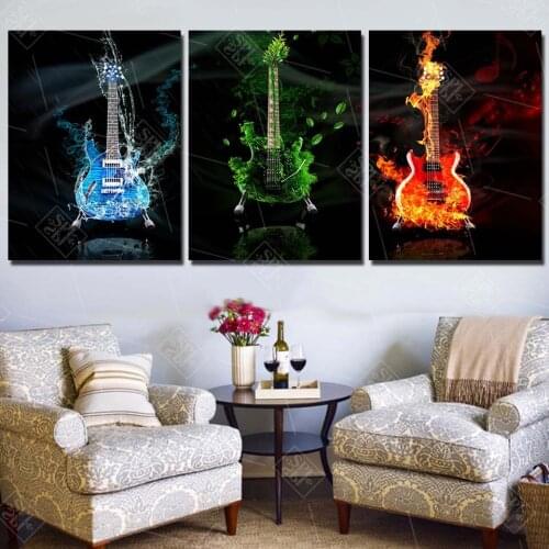 Modern Creative Art Canvas Painting Fire Guitar Musical Instrument Wall Picture for Living Room Decor Poster and Prints No Frame