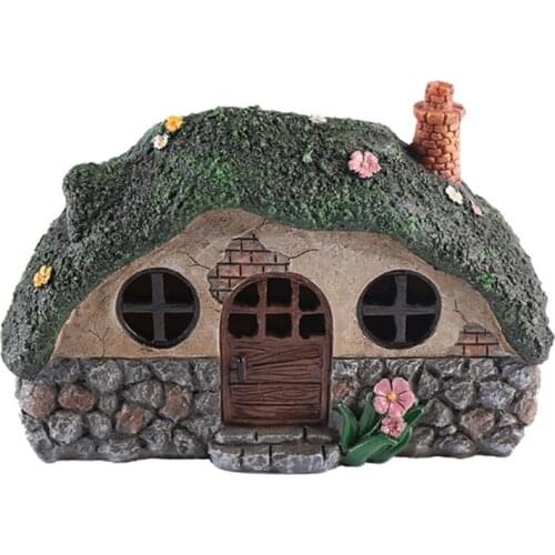 T3EC Resin Fairy House Figurine with Solar Powered LED Light Waterproof Lighting Garden Statues Lamp Landscape Decoration for