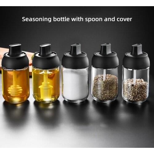 Glass Spice Box Spoon and Lid Integrated Spice Jar Combination Seasoning Jar Kitchen Supplies Home Salt Shaker Oil Bottle Set