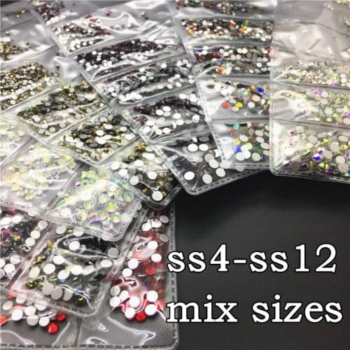 1600Pcs/lot Quality Non Hotfix Rhinestone Mix size Flatback stones 6 sizes for DIY Glue On Nail Art Crystal decoration