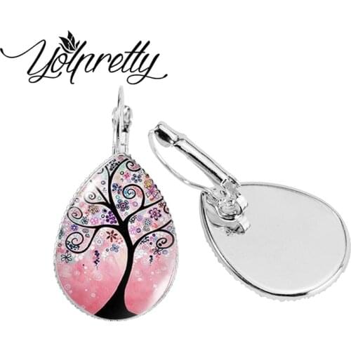 Vintage Scenery Tree Colorful Tree Landscape Oil Painting Tear Drops Earrings Handmade Jewelry Clip Earrings