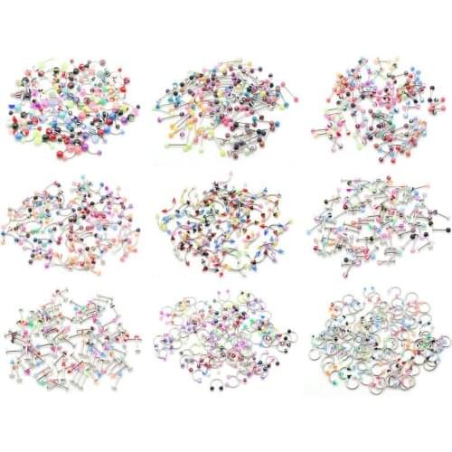 Body piercing jewelry steel barbell eyebrow ring labret lip ring curved circular horseshoe cbr ring mix color design acrylic