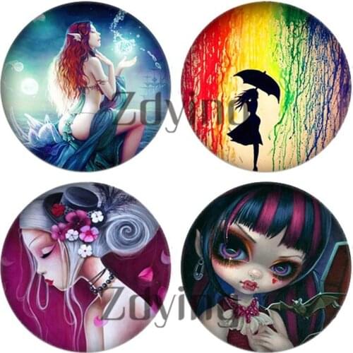 Zdying 5pcs Round Glass Picture Cabochons Cartoon Little Girls Beads demo flat back Jewelry Findings Making For Brooch Earrings