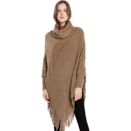 Plus Size Womens Cashmere Warm Cape Poncho Irregular Tassel Shawl Coat Women Turtleneck Capa Sueter Mujer Pullover Sweater Cloak