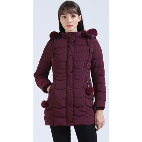 Women Winter Windproof Long Thick Parka With Fluffy Faux Fur Hood Fur Ball Memory Cotton Padded Jacket Coat Casual Warm Clothing