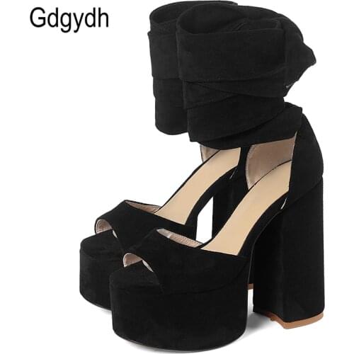 Gdgydh 2020 New Arrival Thick High Heels Sandals Women For Party Black Brown Pink Platform Shoes Gothic Ankle Strap High Quality