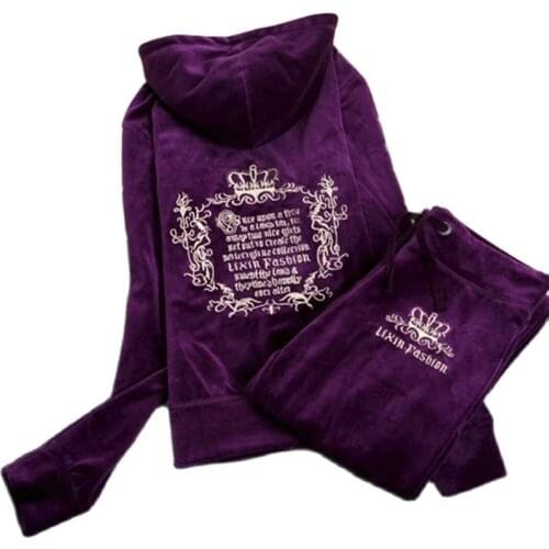 2021 WomenS Brand Velvet Fabric Tracksuits Velour Suit Women Track Suit Hoodies And Pants sapphire