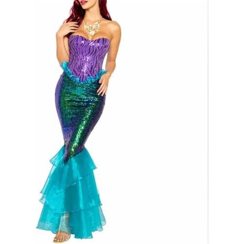 Women Mermaid Party Costume Strapless Tube Tops Ruffle Sequin Long Tail Cosplay Fancy Dress Swimwear Beach Dress Cocktail Dress