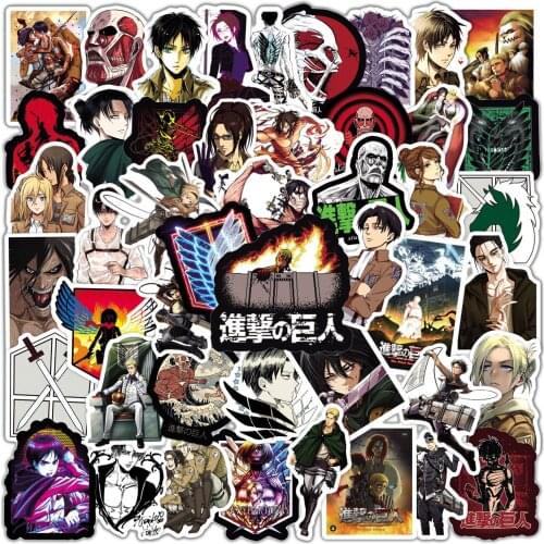 10/50Pcs Attack on Titan Anime Stickers Laptop Guitar Motorcycle Luggage Skateboard Bicycle Waterproof Sticker Kids Toys