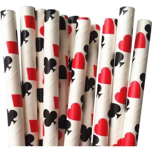 25pcs Poker Card Pattern paper Straws casino Party Decoration Magician Show Las Vegas Themed birthday party decor drinking straw