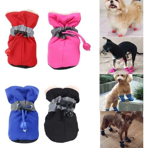 4 pieces / set of new winter reflective warm pet shoes dog snow boots non-slip waterproof cat and dog protection paws essential