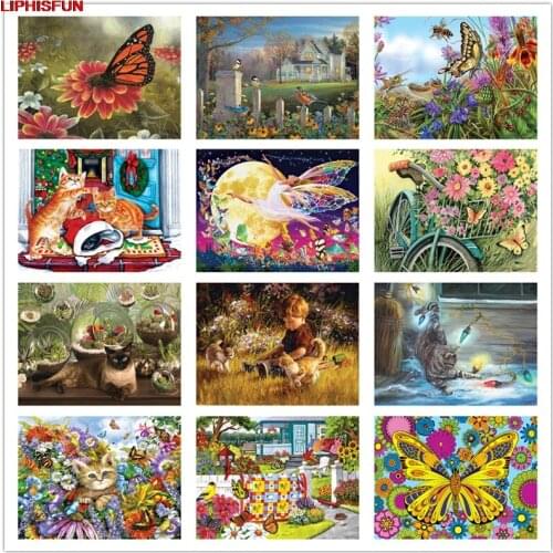 5D Full Drill Diy Diamond Painting Cross Stitch Resin Square/round Diamond Embroidery Scenic cartoon portrait butterfly flower