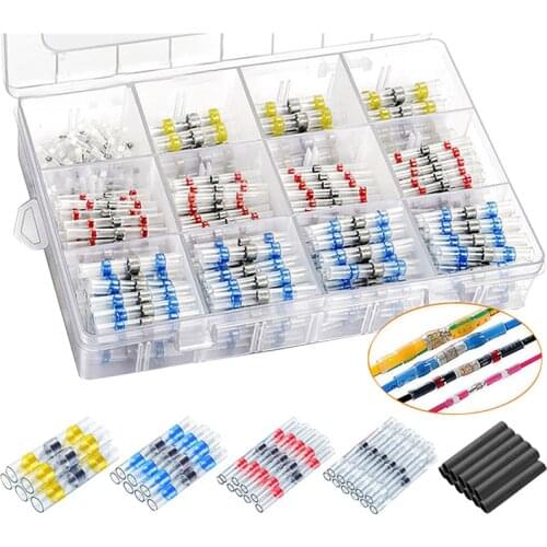 300-800pcs Heat Shrink Butt Crimp Terminals Waterproof Solder Seal Electrical Butt Connectors Wire Cable Splice Terminal Kit