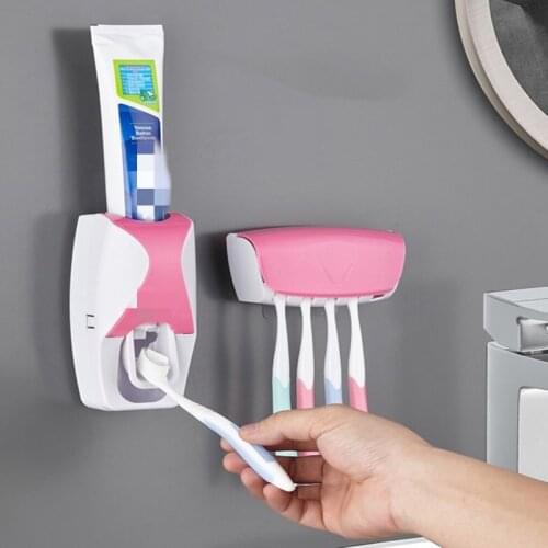 Automatic toothpaste wall-mounted dustproof toothbrush holder wall-mounted storage rack bathroom accessories set squeezer