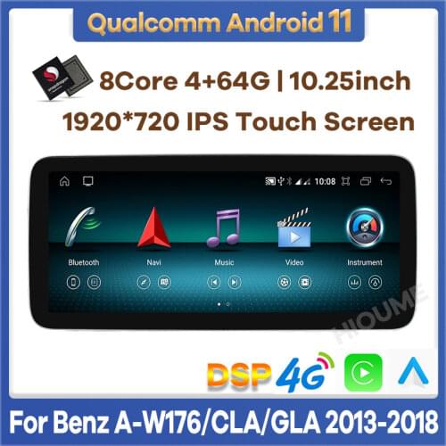 12.3" Snapdragon 8Core 4+64G Android 10 Car Multimedia Player GPS Stereo Radio for Benz A class W176 CLA C117 / X156 Auto Video
