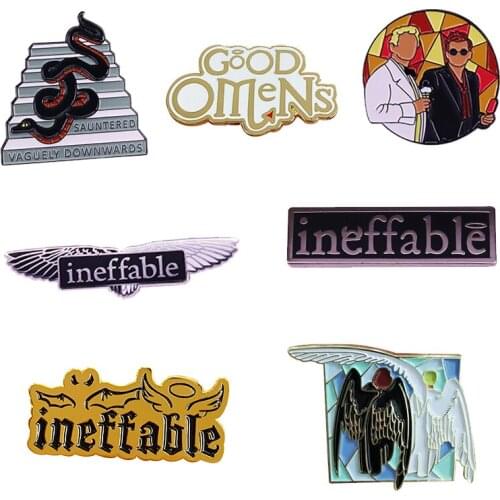 Good Omens Angel Demon Badge Crowley Snake Pin Ineffable Wings Brooch Funny TV Series Jewelry