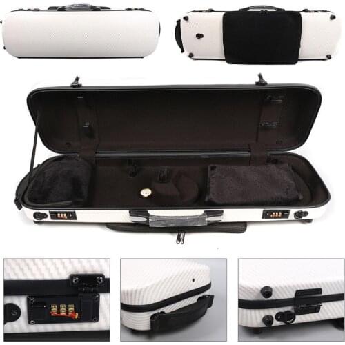 White color Full Size Violin Case 4/4 Carbon Fiber Box Oblong Box Music sheet bag code lock