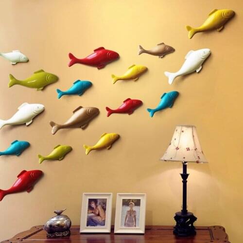 Color Fish Wall Decoration Wall Decoration Three-Dimensional Wall Stickers Resin Wall Decorations Creative Home Tv Background